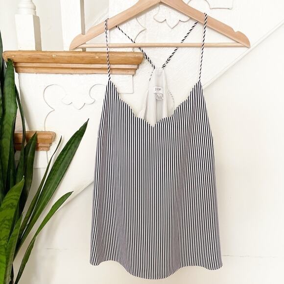 J.Crew Factory Navy & White Striped Scalloped Cami Top Size 6 - Picture 2 of 8